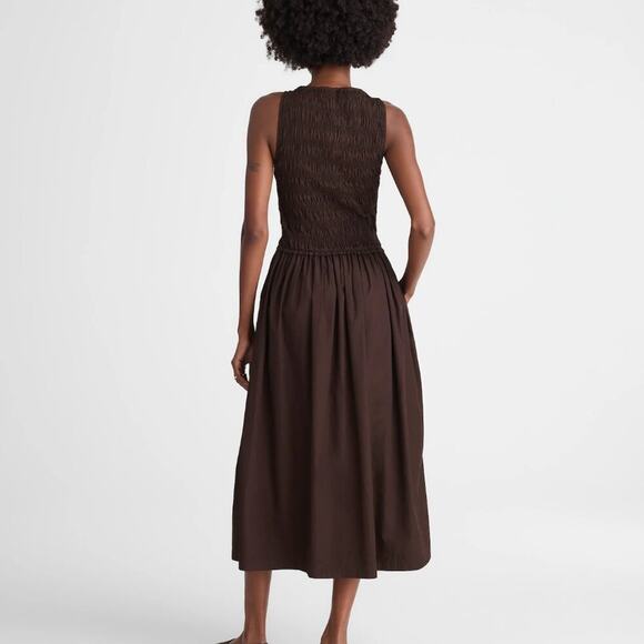 NWT Madewell The Melody Scoopback Smocked Midi Dress Molasses Brown M - Picture 4 of 4